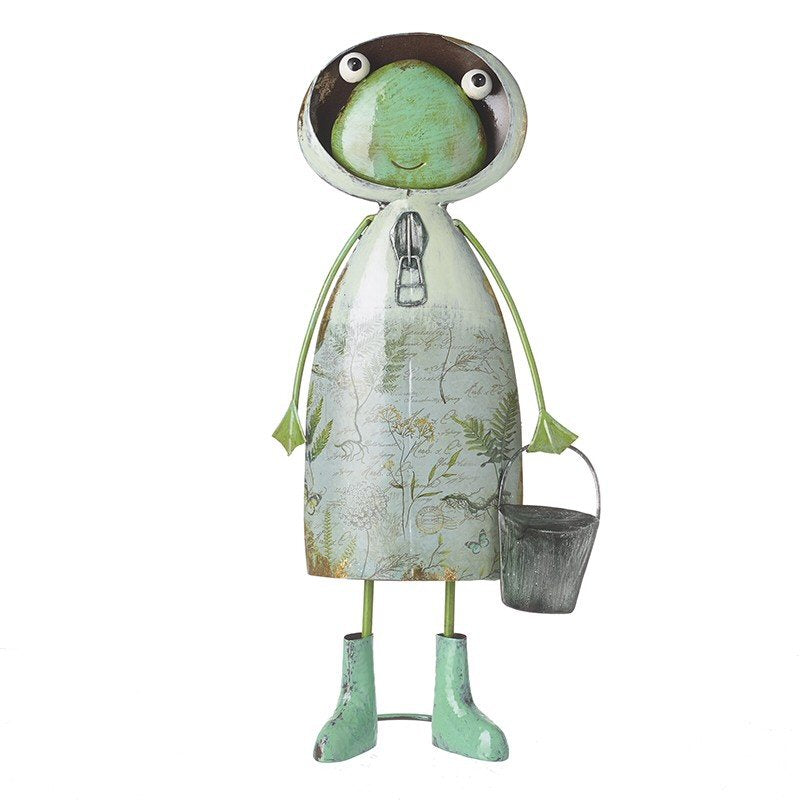 Heaven Sends 47cm Metal Frog in Rain Mac with Bucket