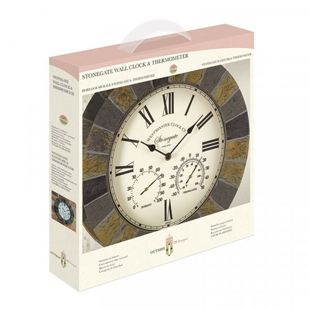 Smart Garden 14in Stonegate Wall Clock & Thermometer