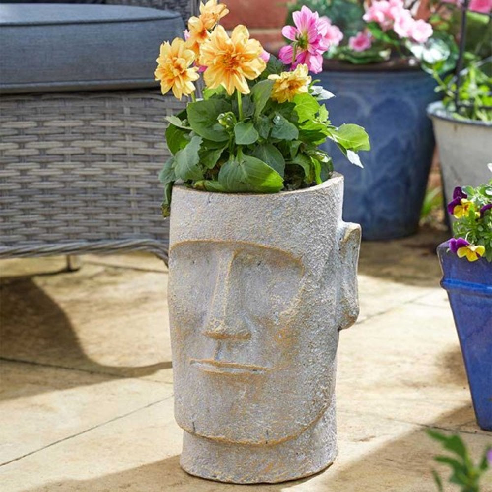 Flamboya 31cm Stone Effect Easter Island Head Planter