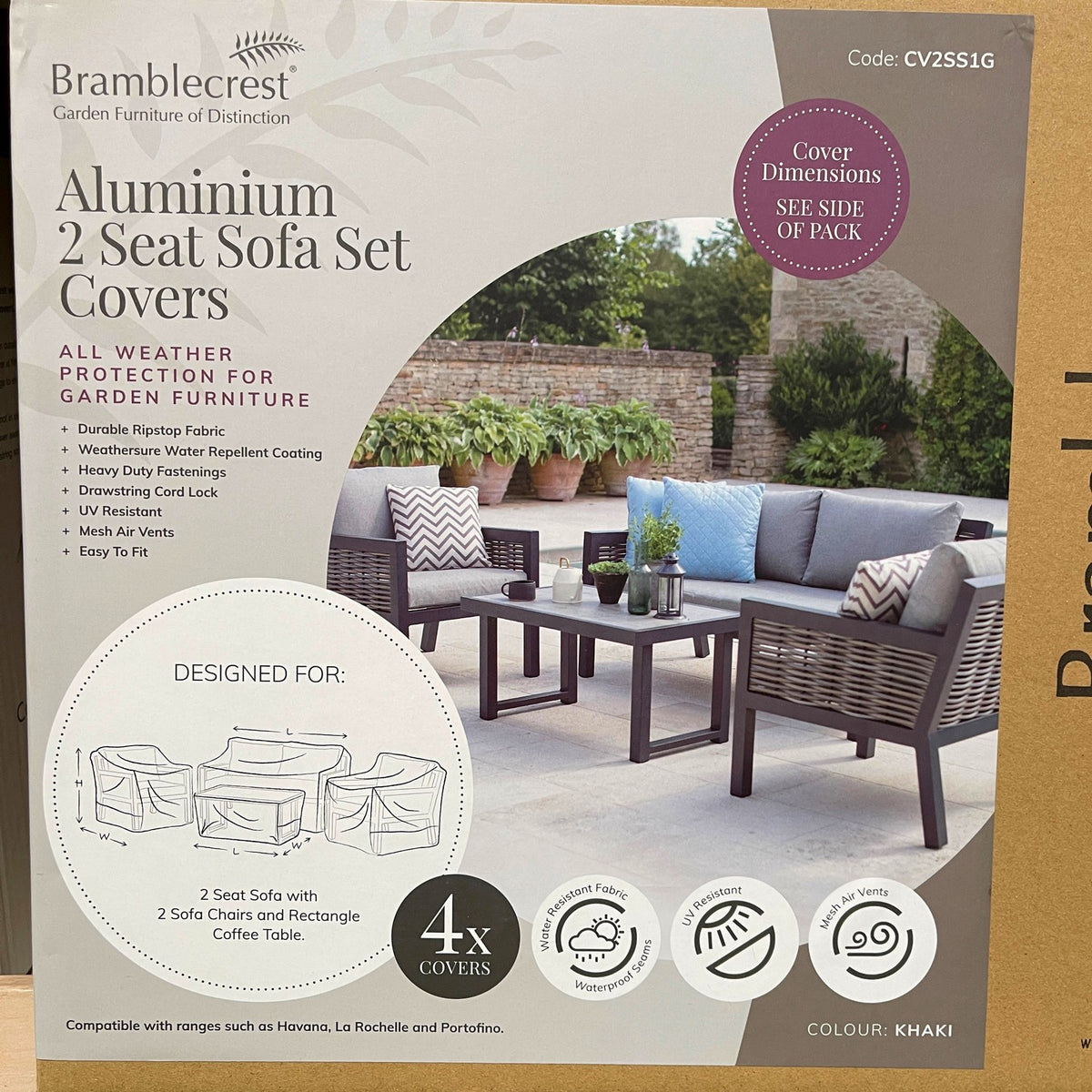 Bramblecrest Covers 2 Seat Aluminum Sofa Set with Armchairs - CV2SS1G ...