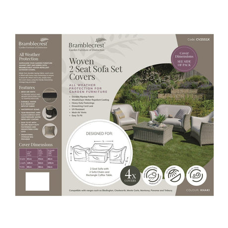 Bramblecrest Rattan 2 Seat Sofa, 2 Sofa Chairs & Coffee Table Set Covers - CV2SS1X