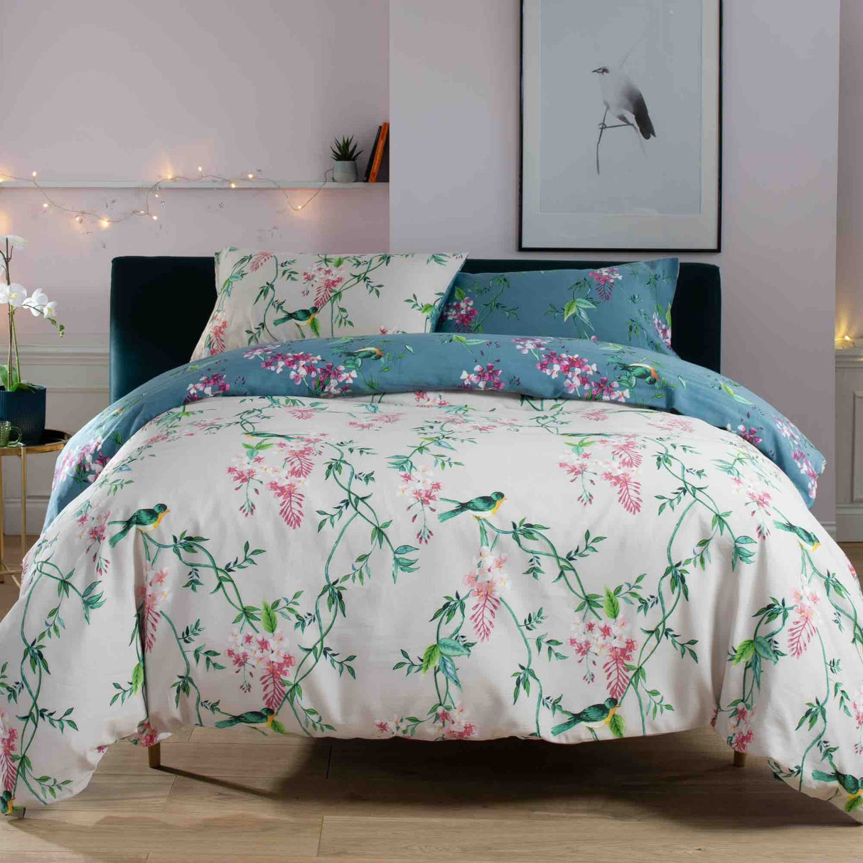 Deyongs Teal Bird Garden Reversible Single Duvet Set