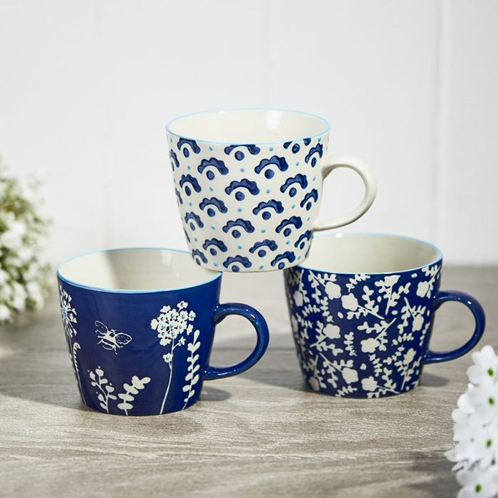 Richard Langs Blue Indigo Hand Painted Floral Mug (Choice of 3)