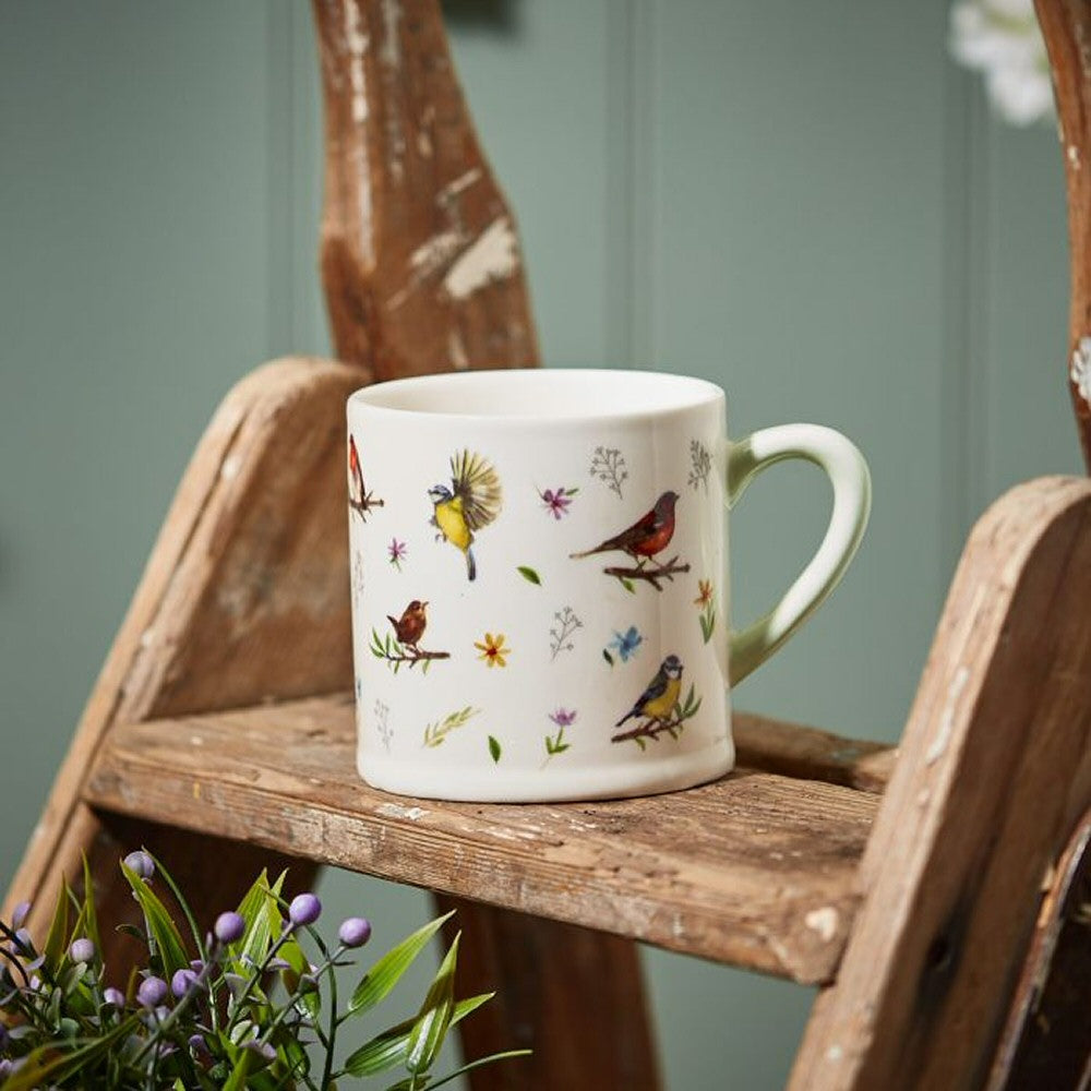 Richard Langs 12.7cm Green Handle All Over Bird Print Mug
