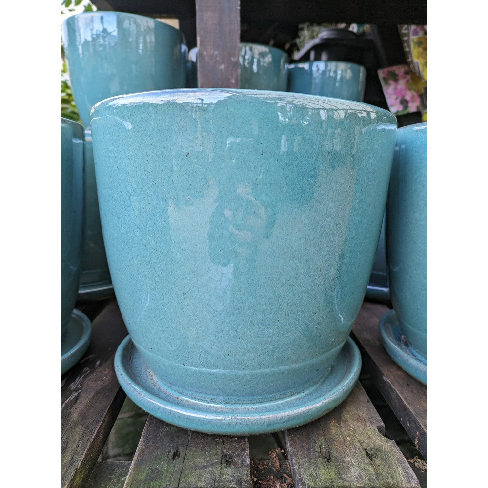 Ivyline 22cm Blue Glaze Pot & Saucer