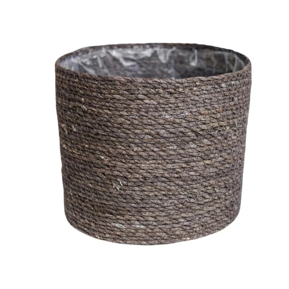 Ivyline 13cm Theo Grey Rim Woven Storage Basket Planters 100% Natural Split Seagrass
