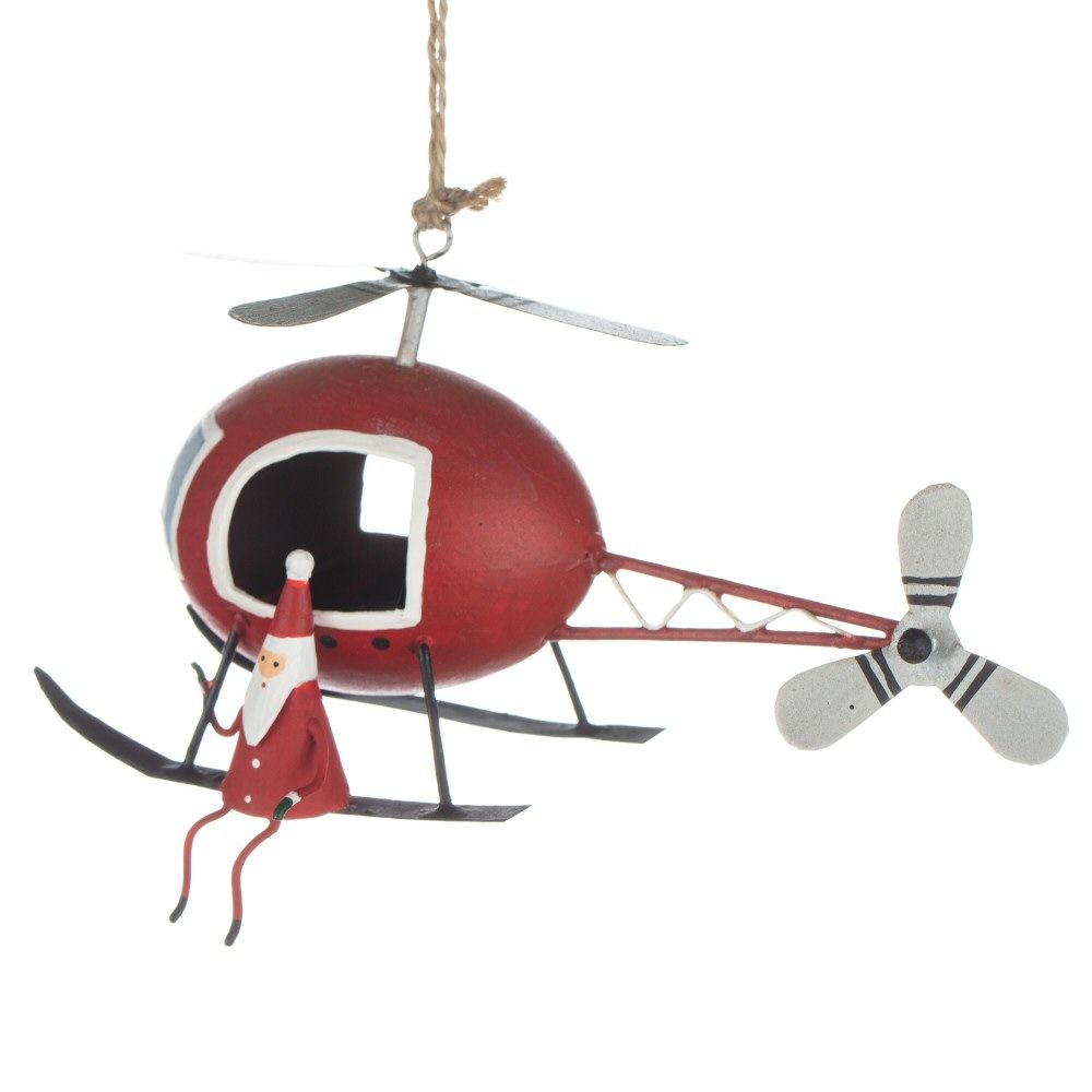Shoeless Joe 15cm Santa in a Helicopter Decoration