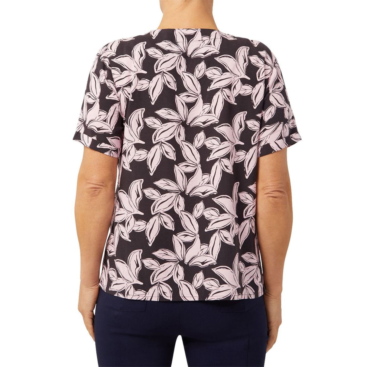 TIGI 10/12 Graphic Leaf Print Notch Neck Shirt