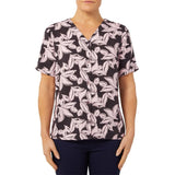 TIGI 14/16 Graphic Leaf Print Notch Neck Shirt