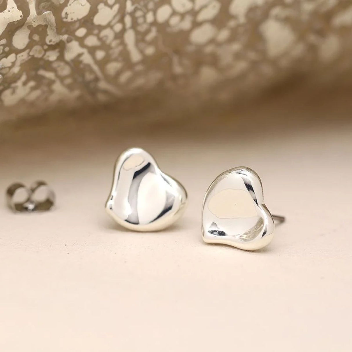 POM Silver Plated Wavy Heart Stud Earring