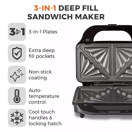 Tower 3 in 1 Deep Filled Sandwich Maker 900W - T27032