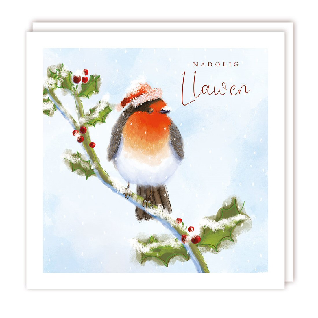 Welsh Xmas Robin in a Hat Christmas Card - Pack of 5