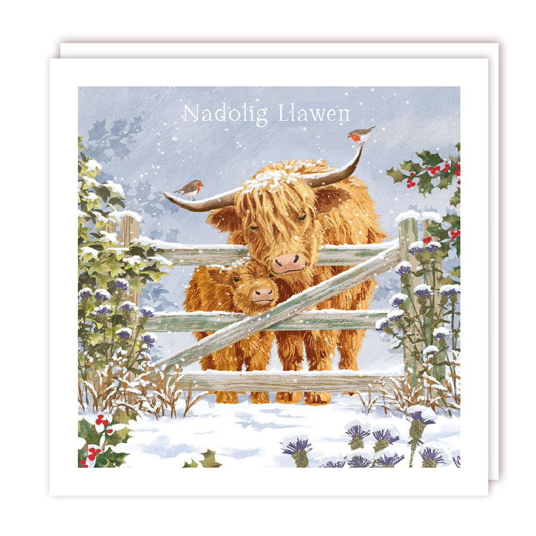 Welsh Xmas Highland Family Christmas Cards - Pack of 5