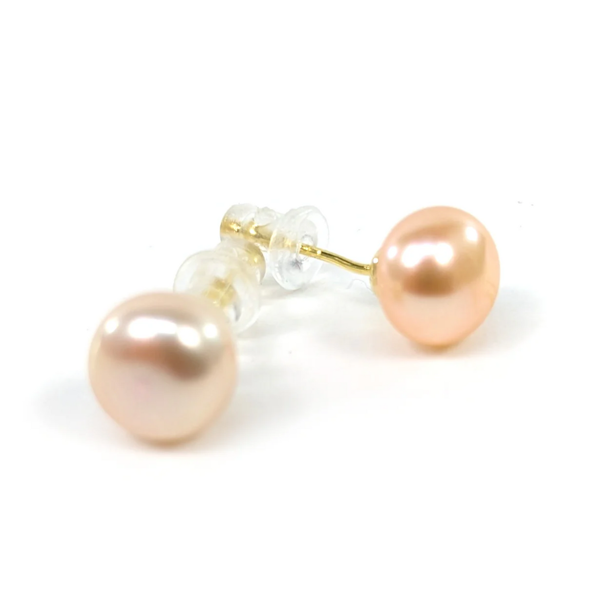 Black Ginger Freshwater Pearl Pink Stud Earrings - 8mm