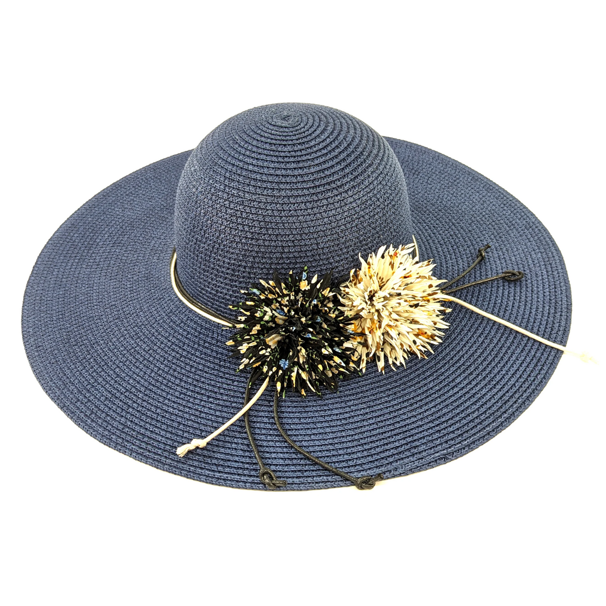 Black Ginger Blooming Flowers Foldable Hat - Navy Blue