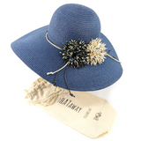Black Ginger Blooming Flowers Foldable Hat - Navy Blue