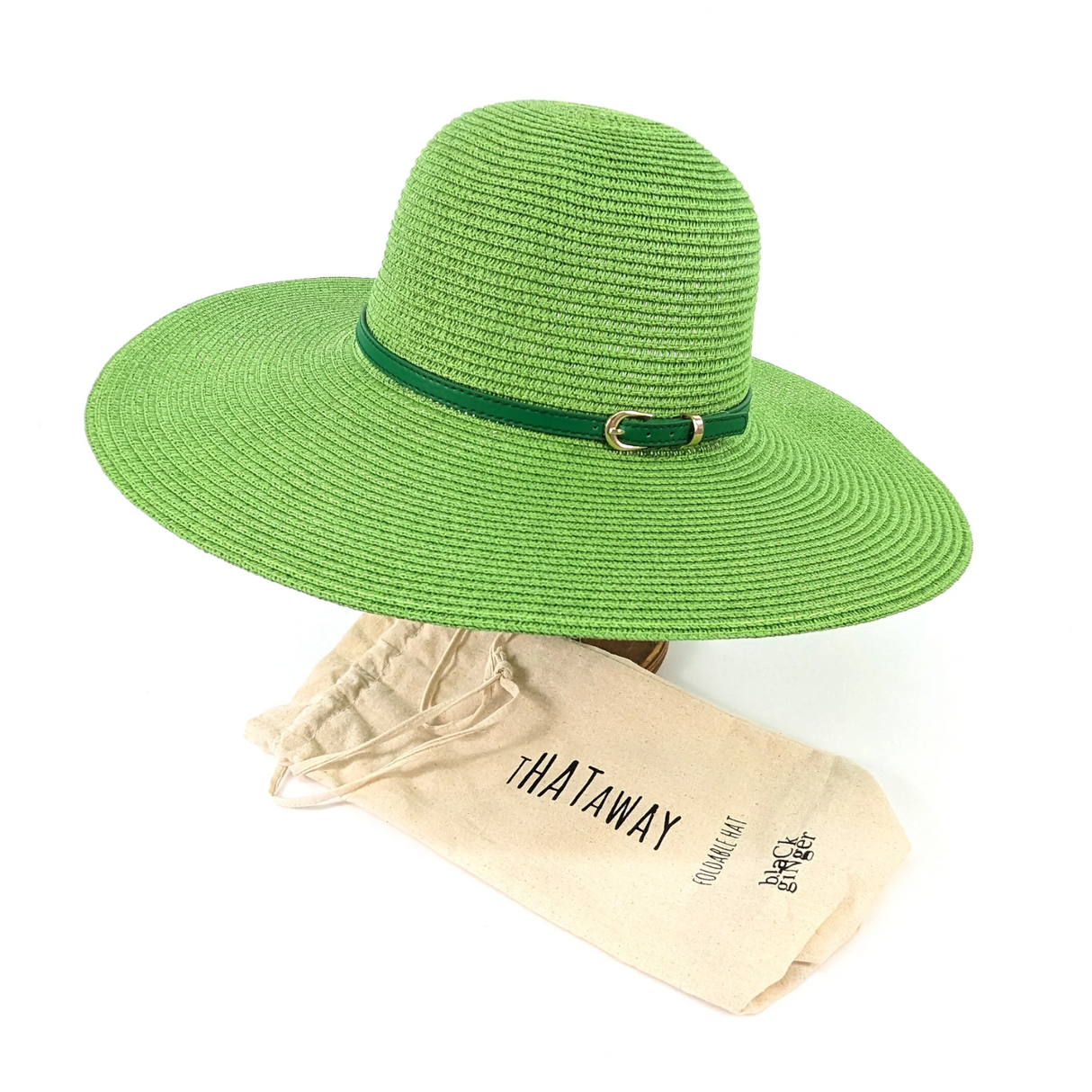 Black Ginger Bright and Bold Wide Brim Foldable Hat - Parkeet Green