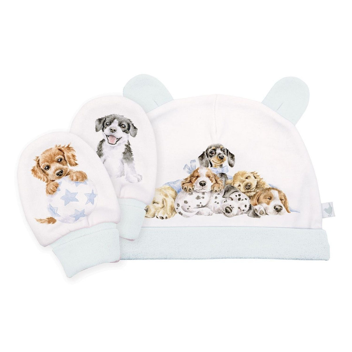 Wrendale Little Paw Dog New Born Hat & Mitten Set