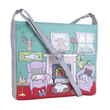 Mala Leather Grey Hamish's Cat House Compact Cross Body Bag