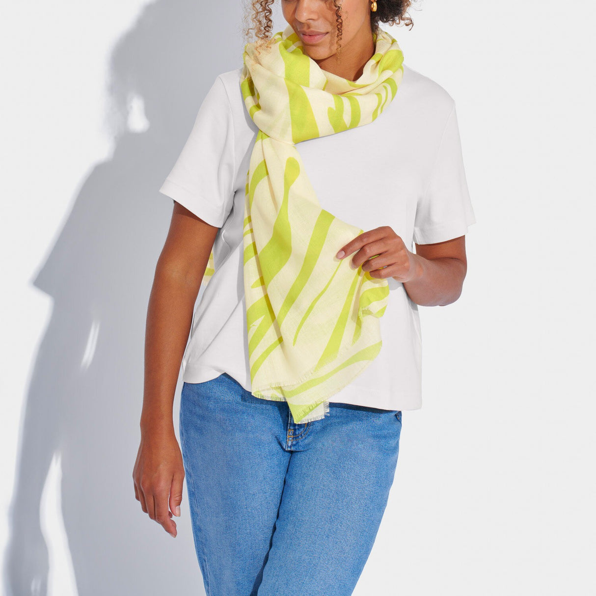 Katie Loxton Printed Scarf Tiger Off White & Lime