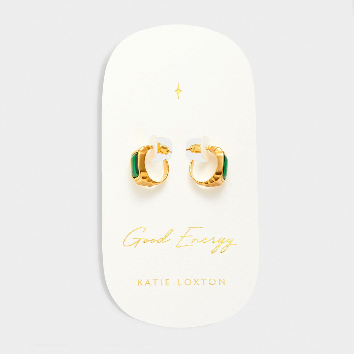 Katie Loxton 'Good Energy' Waterproof Gold Malachite Hoop Earrlings