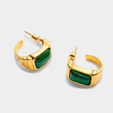 Katie Loxton 'Good Energy' Waterproof Gold Malachite Hoop Earrlings
