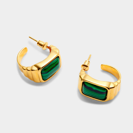 Katie Loxton 'Good Energy' Waterproof Gold Malachite Hoop Earrlings