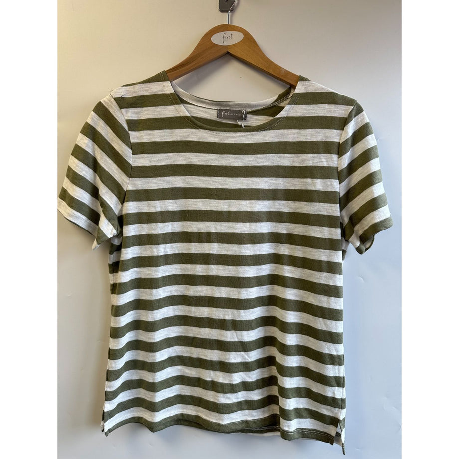 First Avenue S Khaki Bold Stripe Short Sleeve T-Shirt - 2523 – Old