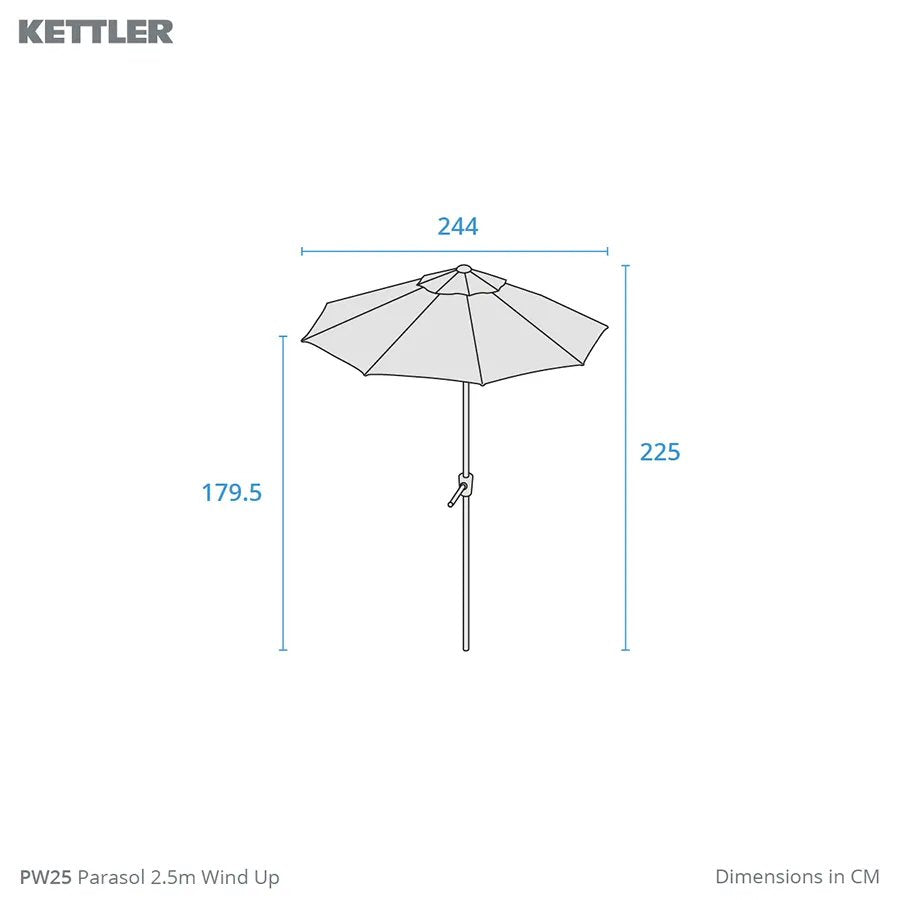 Kettler 2.5m Wind-Up Tilting Parasol - Taupe