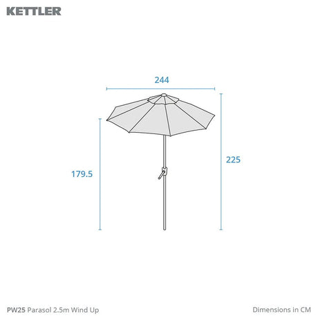 Kettler 2.5m Wind-Up Tilting Parasol - Taupe