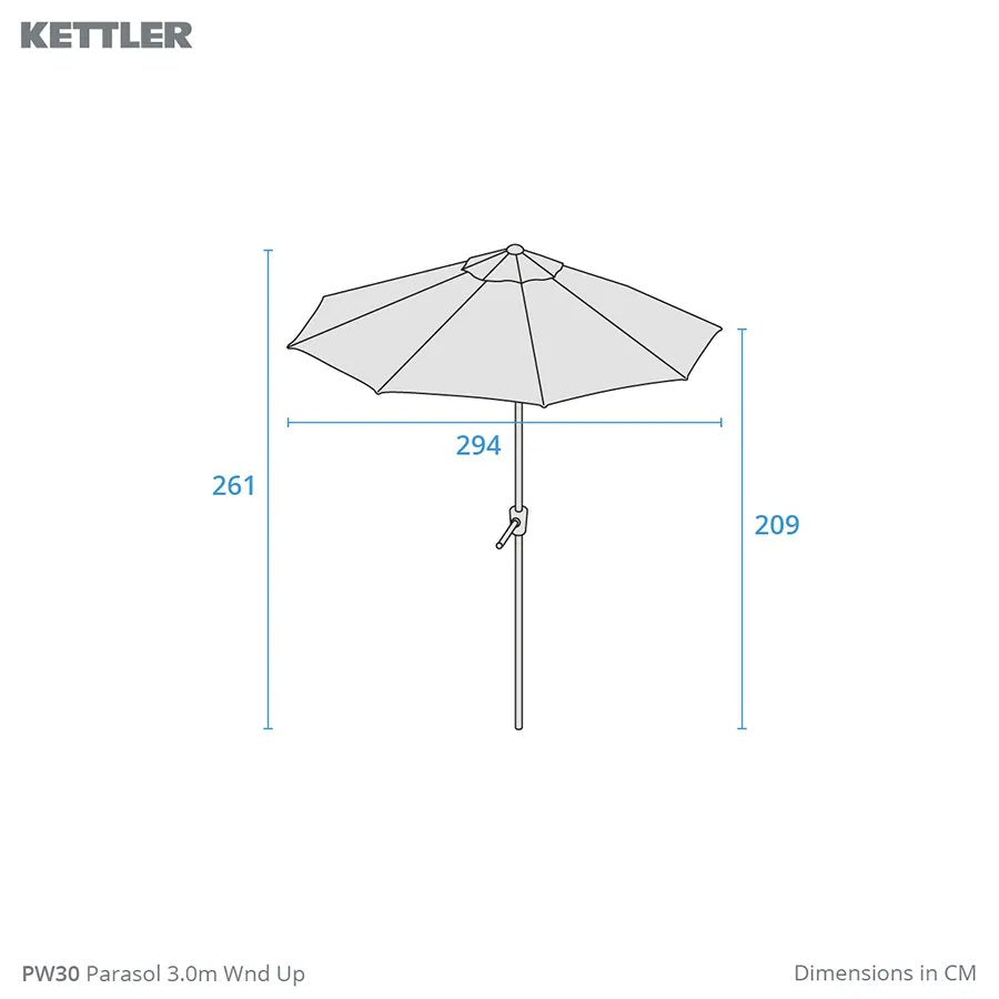 Kettler 3.0m Wind-Up Tilting Parasol - Taupe