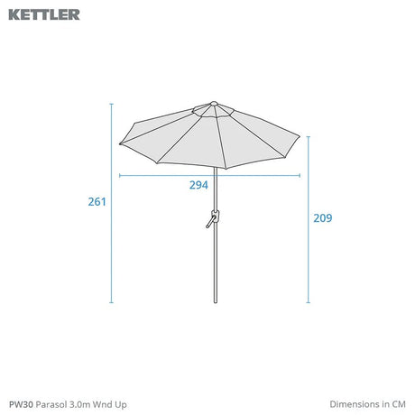 Kettler 3.0m Wind-Up Tilting Parasol - Taupe