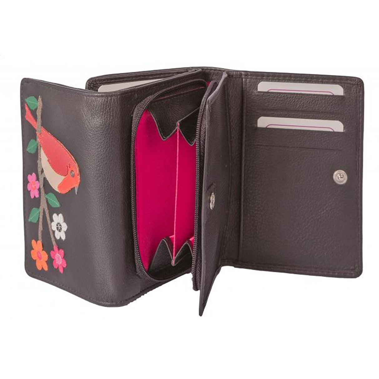 Mala Leather Black Robin Tri-Fold Flap Purse