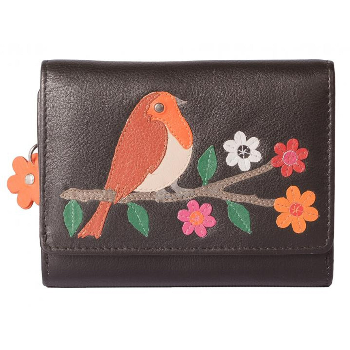 Mala Leather Black Robin Tri-Fold Flap Purse