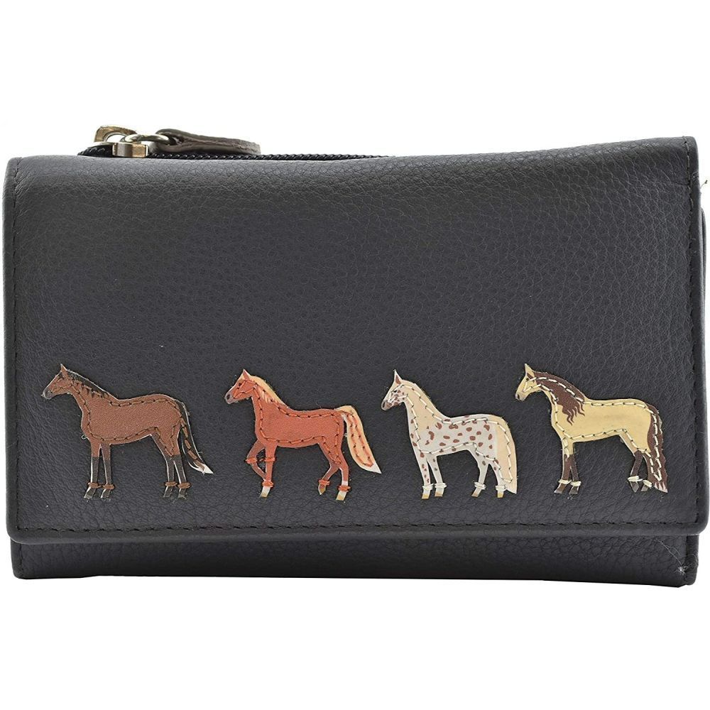 Mala Leather Grey Best Friends Horses Tri-Fold Purse