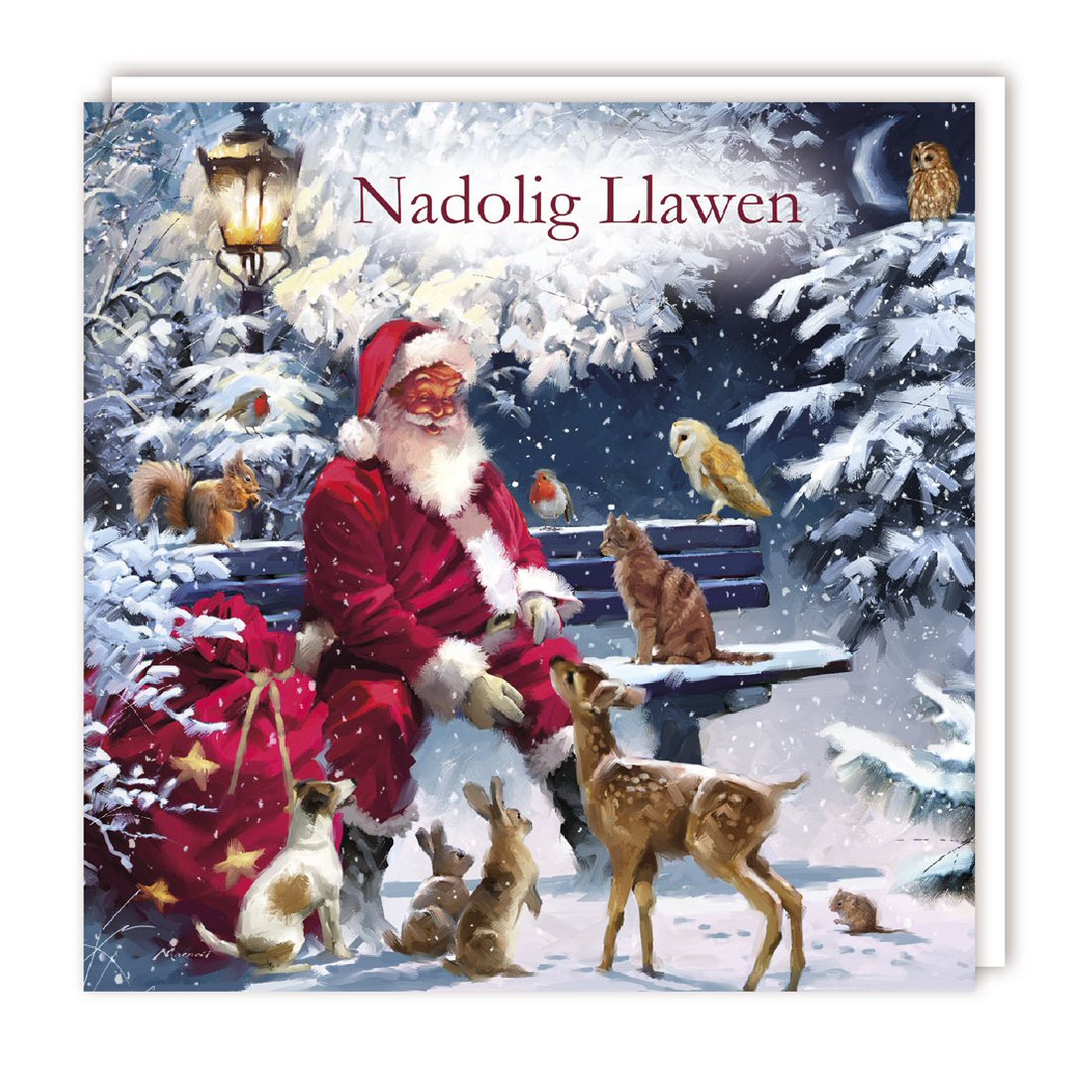 Welsh Xmas Santa & Forest Animals Christmas Cards - Pack of 5