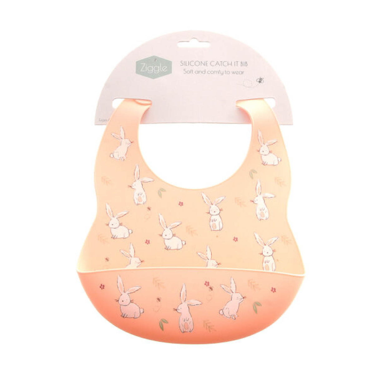 Ziggle Baby Pink Bunnies Catch It Silicone Bib