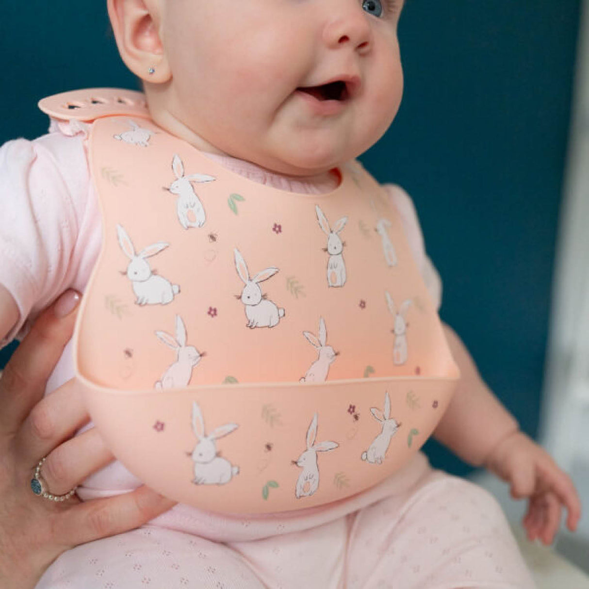Ziggle Baby Pink Bunnies Catch It Silicone Bib