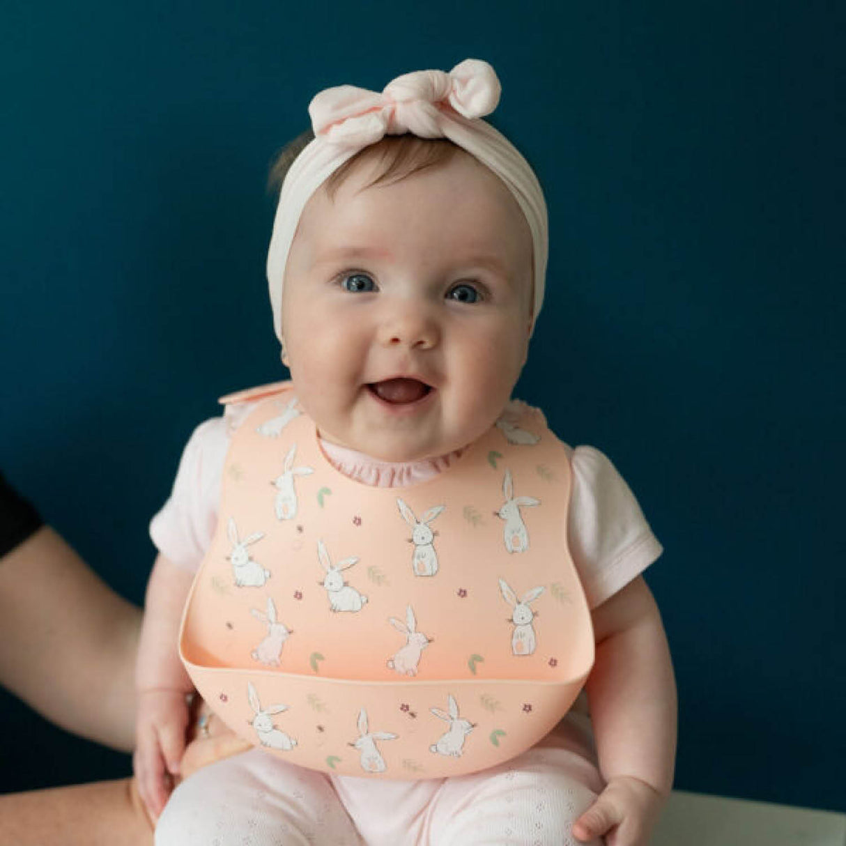 Ziggle Baby Pink Bunnies Catch It Silicone Bib