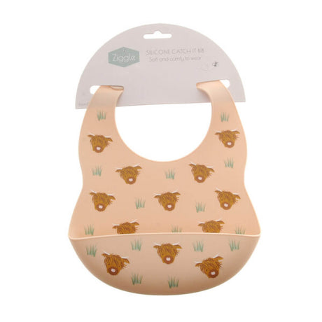 Ziggle Baby Highland Cow Catch It Silicone Bib