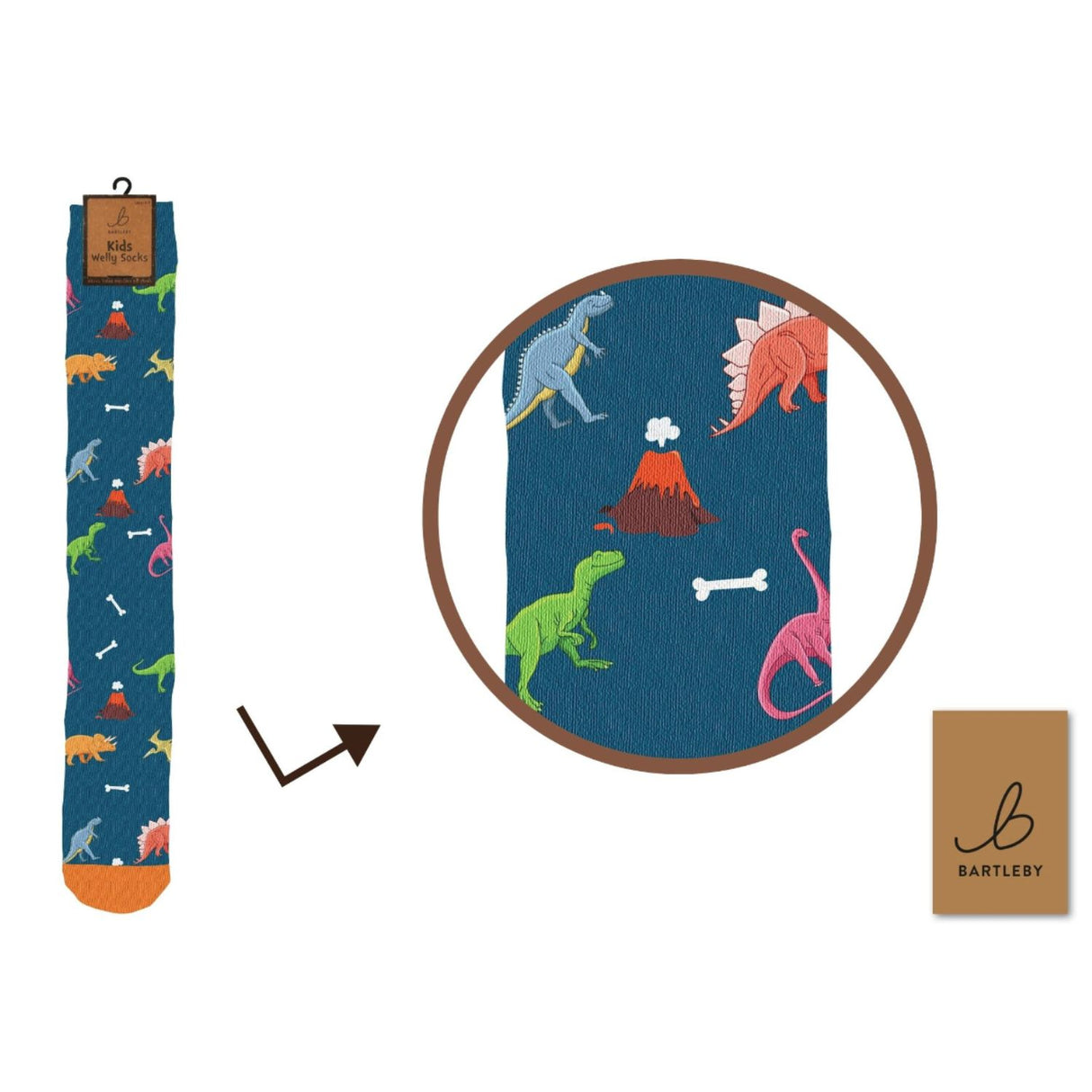 Bartleby 6-3 Blue Little Dinosaurs Children's Welly Sock