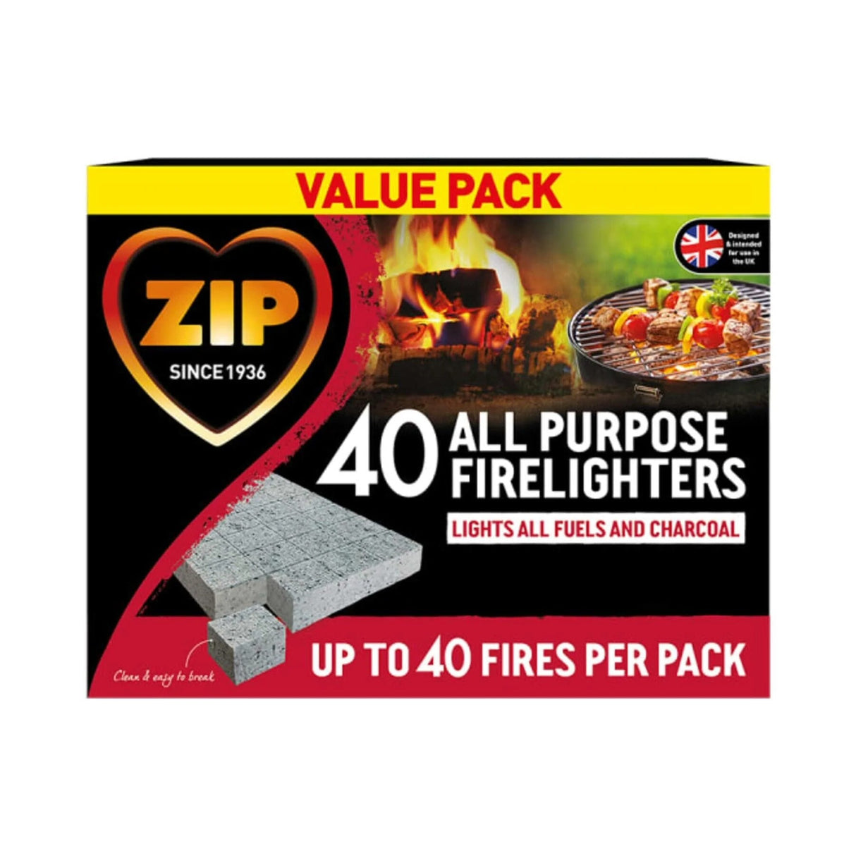 Zip Firelighters All purpose Fire Starter Cubes - Pack of 40