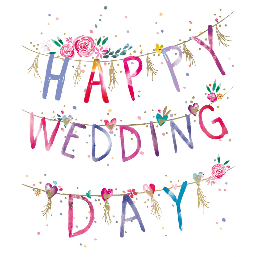 Woodmansterne Floral Bunting Happy Wedding Day Card