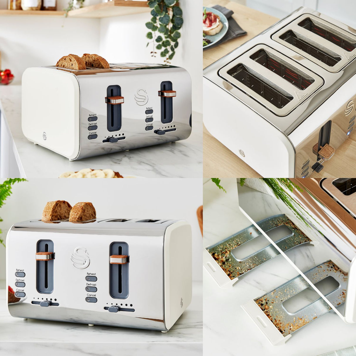 Swan White 4 Slice Nordic Style Toaster