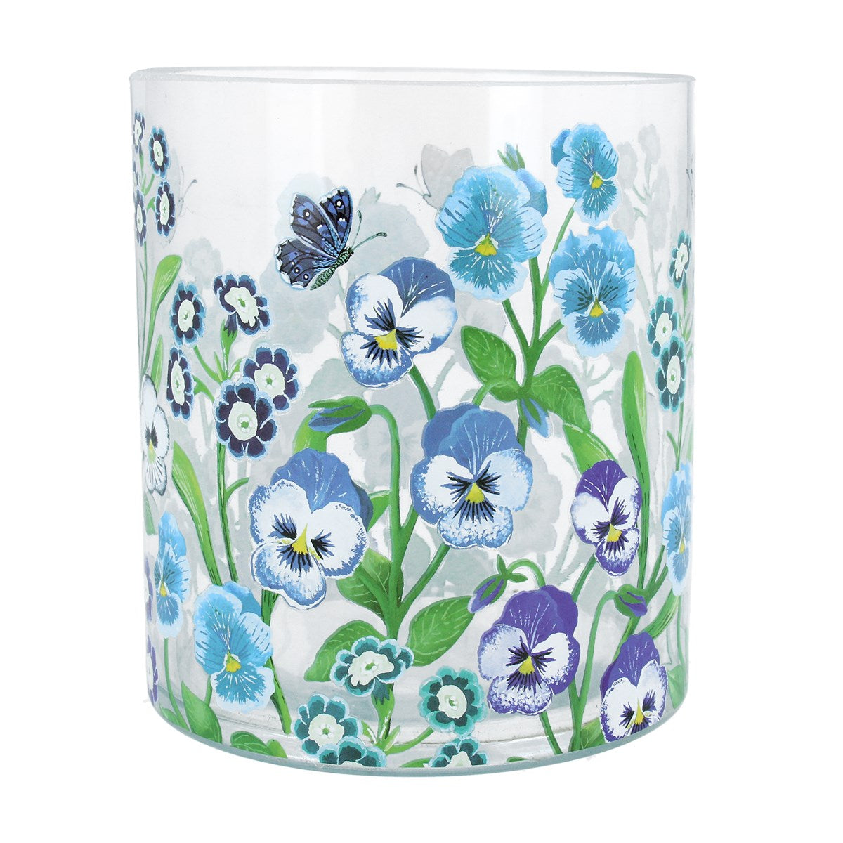 Gisela Graham Large Blue Violas Glass Tealight Pot