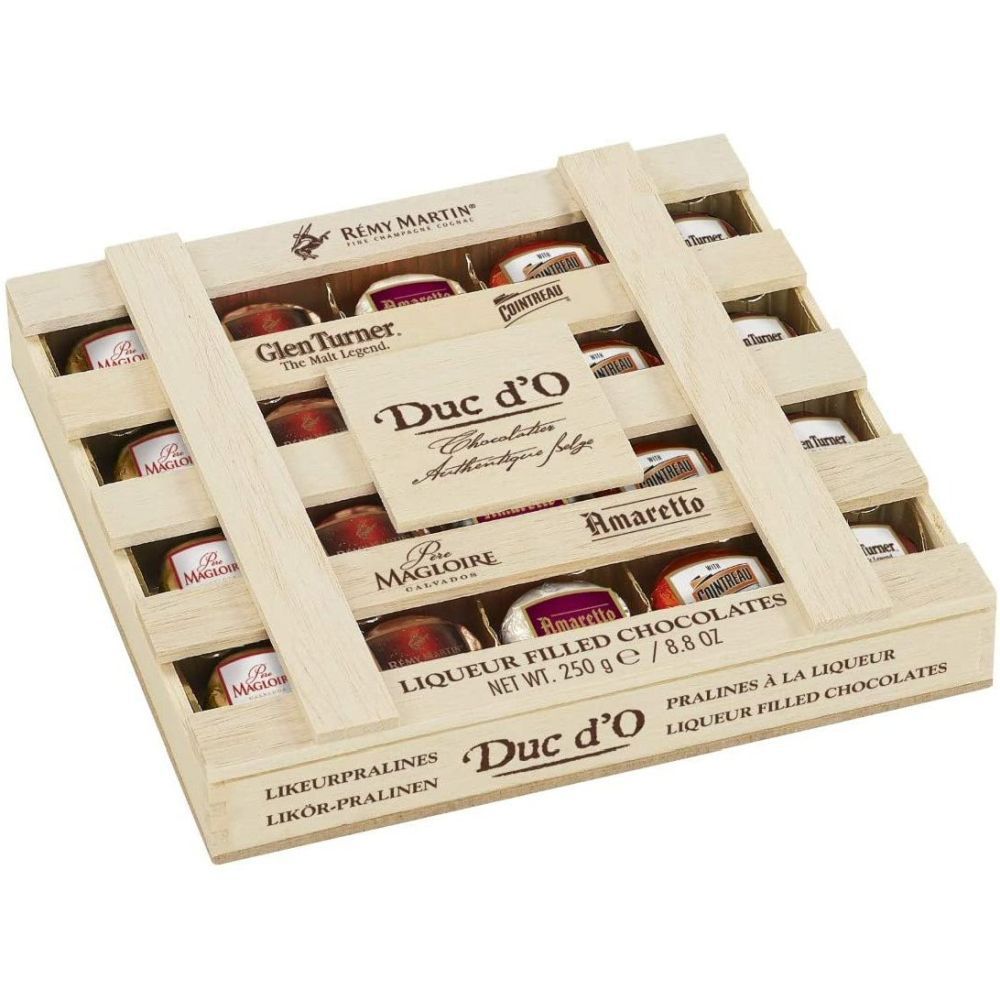 Duc d'O 250g Chocolate Liqueurs in Wooden Crate