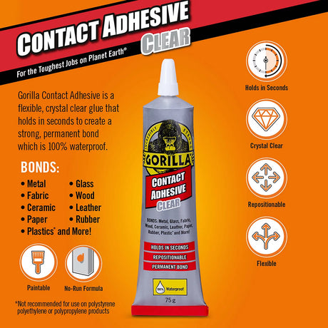 Gorilla Glue 75G Contact Adhesive Crystal Clear Permanent Bond