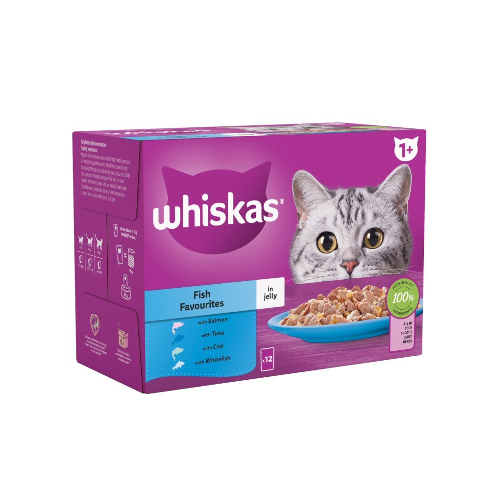 Whiskas 40 x 85g Fish Selection 1+ Adult Wet Cat Food Pouches in Jelly