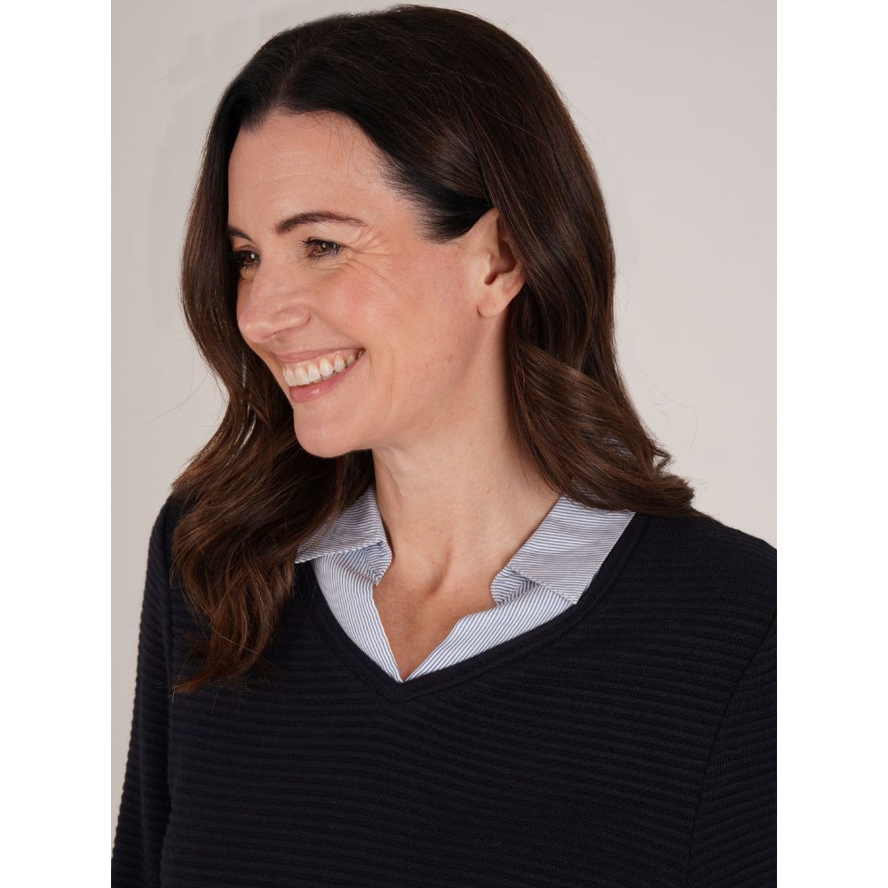 Tigi Ribbed Mock Shirt Jumper - Navy