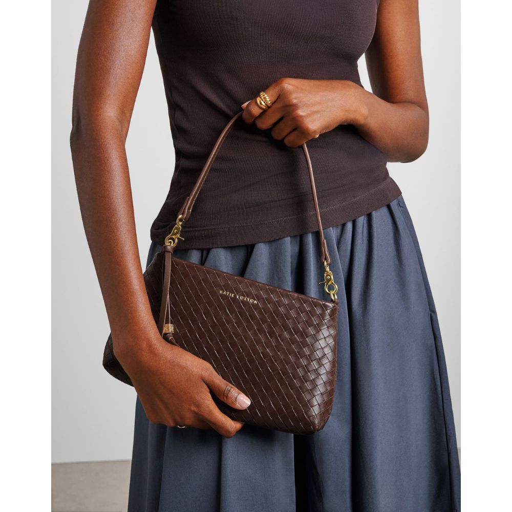 Katie Loxton Small Nova Woven Texture Clutch - Dark Chocolate
